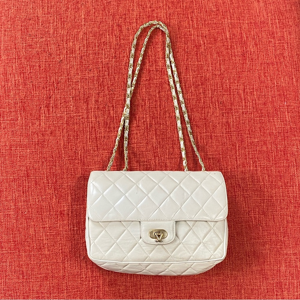 VTG Jay Herbert New York Quilted Leather Purse Bag Chain Strap Flap Made in USA